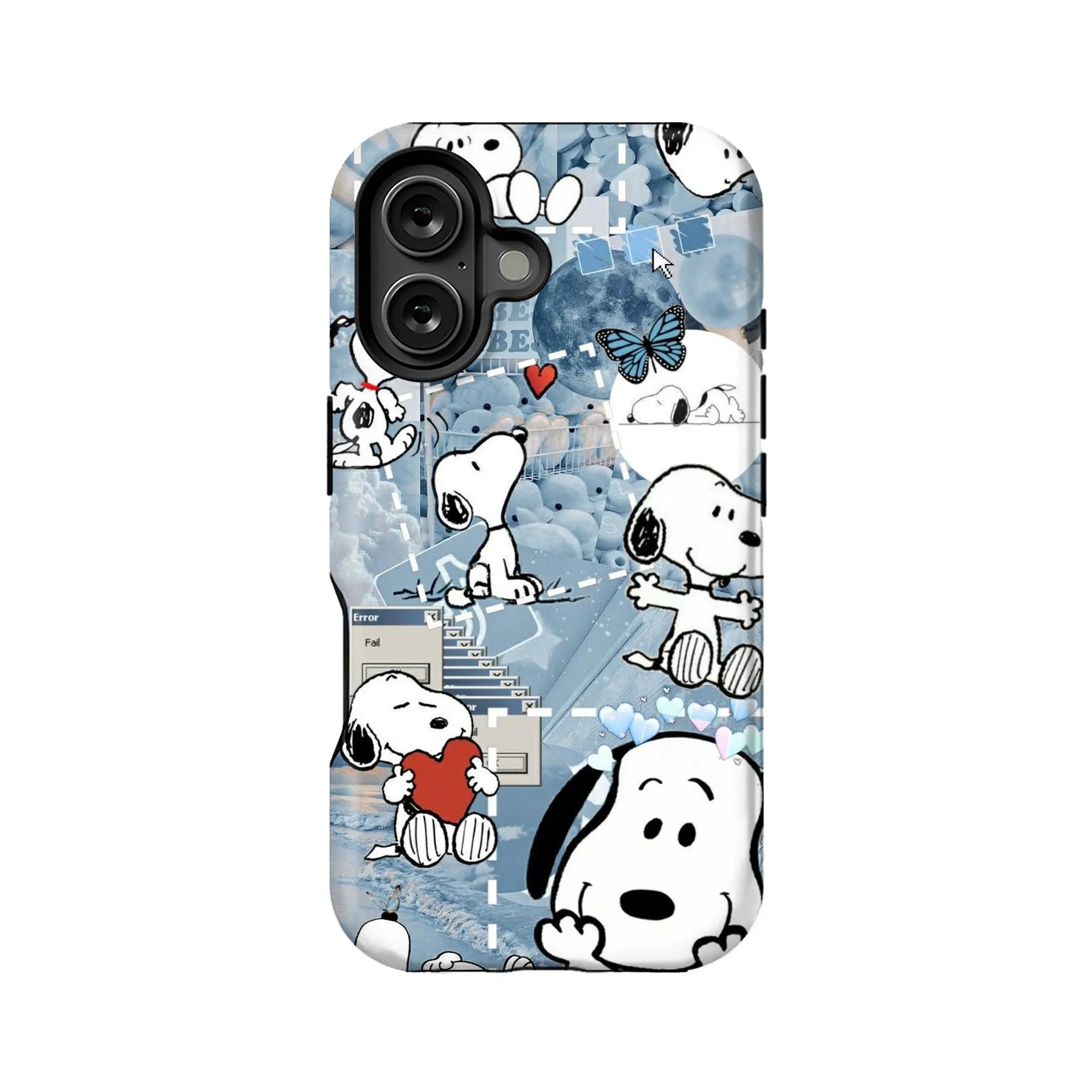 Cute Snoopy phone case blue aesthetic iPhone cover with cartoon Snoopy and hearts