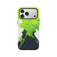 Green and black smoke-style iPhone case shown from rear for product listing