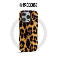 Leopard print phone case in brown and black, rear angle product display