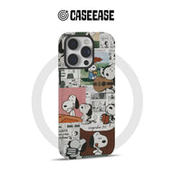 Vintage Snoopy comic strip iPhone case with retro cartoon collage design.