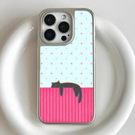 Hanging Cat Design Phone Case - Fun Cartoon Cat & Polka Dots
