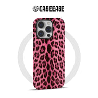 Pink leopard print phone case shown from back with camera cutout for Shopify product