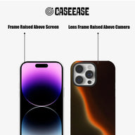 Black CASEEASE phone case front and back views showing raised screen and camera edges