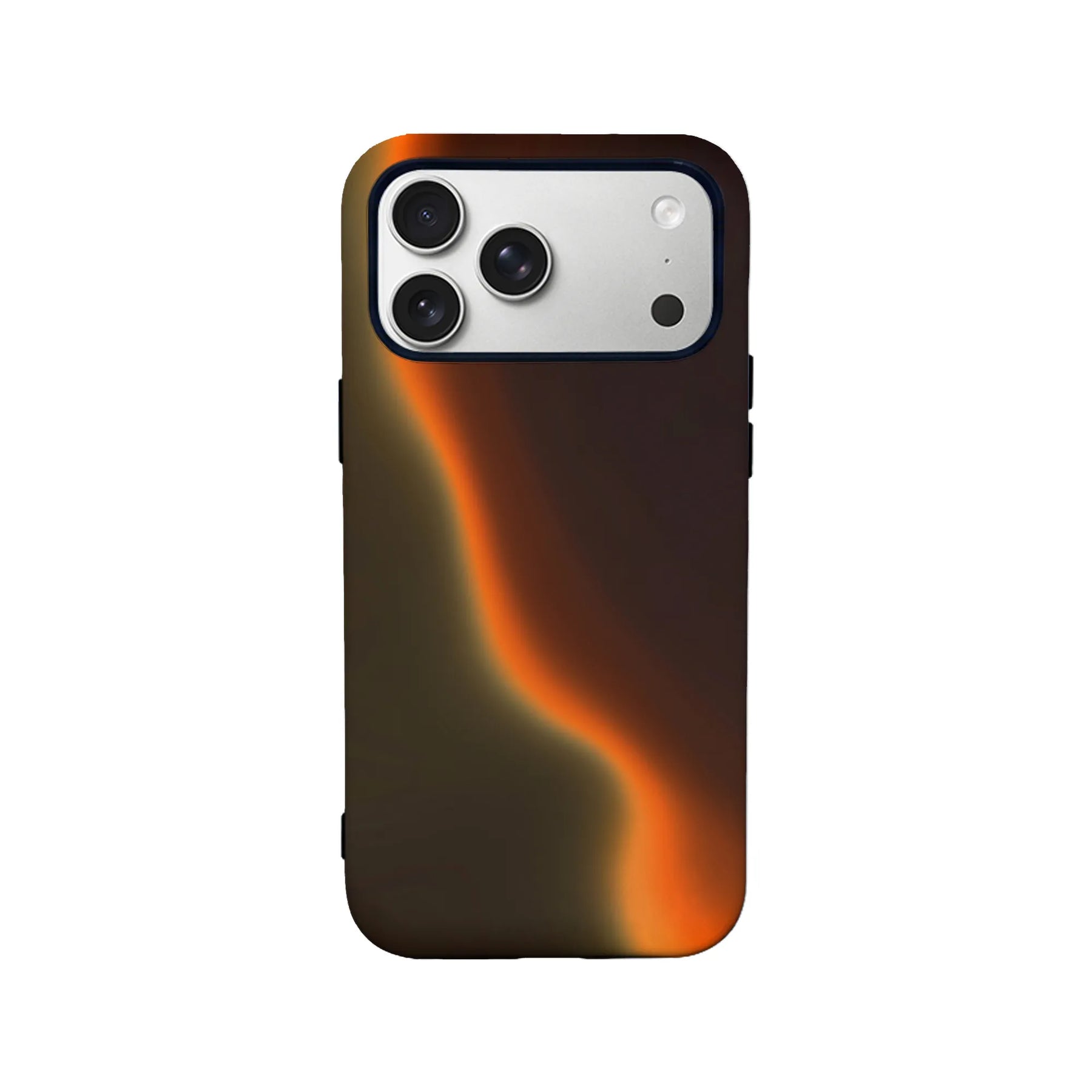 Brown orange gradient plastic phone case, back angle with camera cutouts for product page