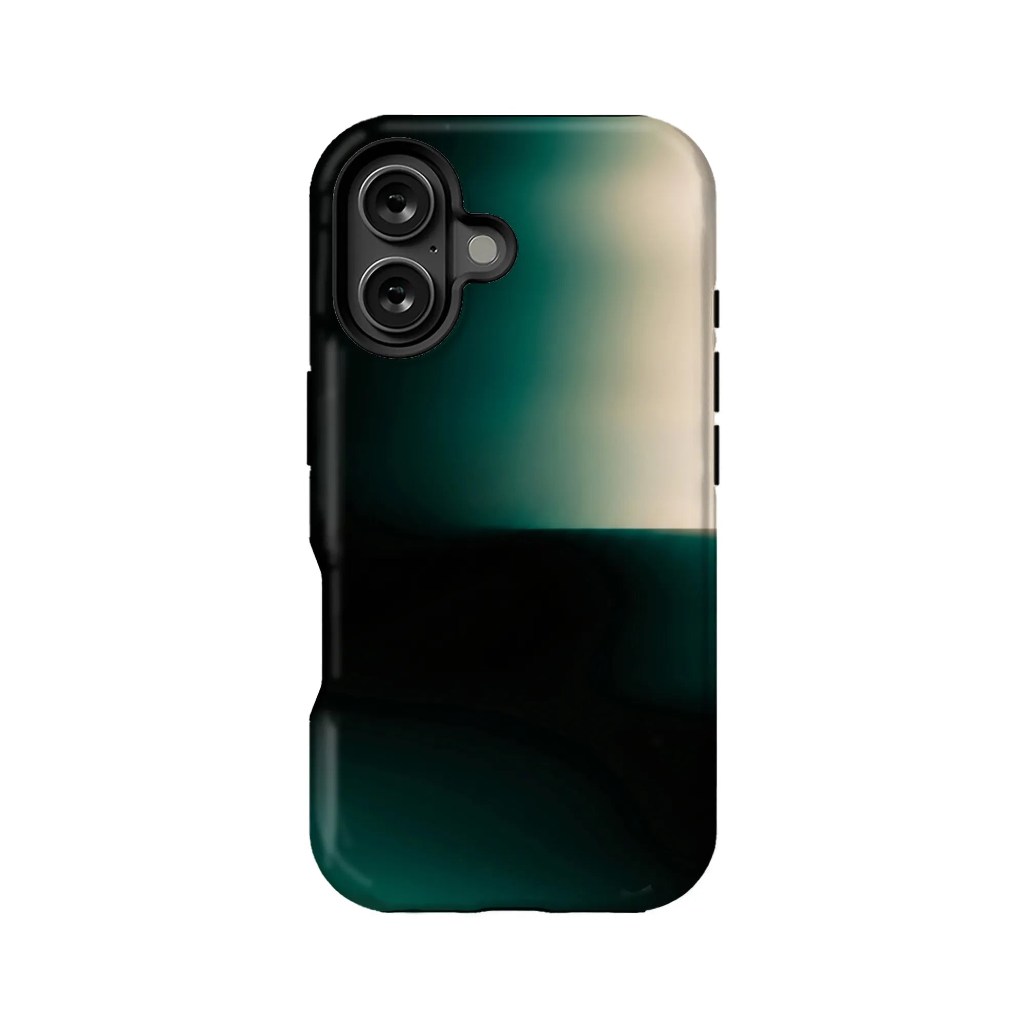 Dark green gradient phone case with camera cutouts, rear product view on white background