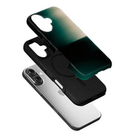 Black and green layered smartphone case shown in angled exploded product view