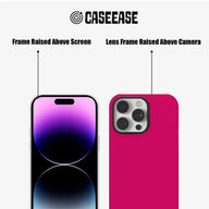 Hot pink slim phone case, front and back angles, raised screen and camera frames
