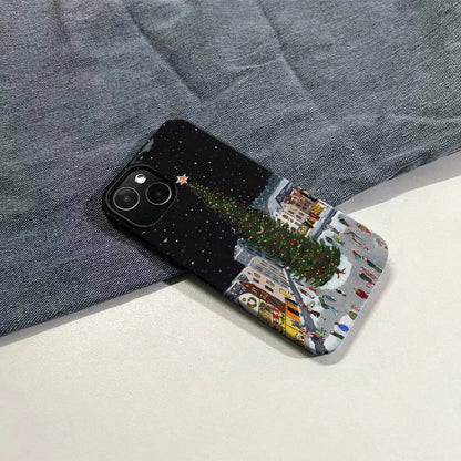 Christmas Market Tree Phone Case – Festive Town Square Design