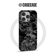 Black and gray horror illustration iPhone case, rear angle with triple camera cutout