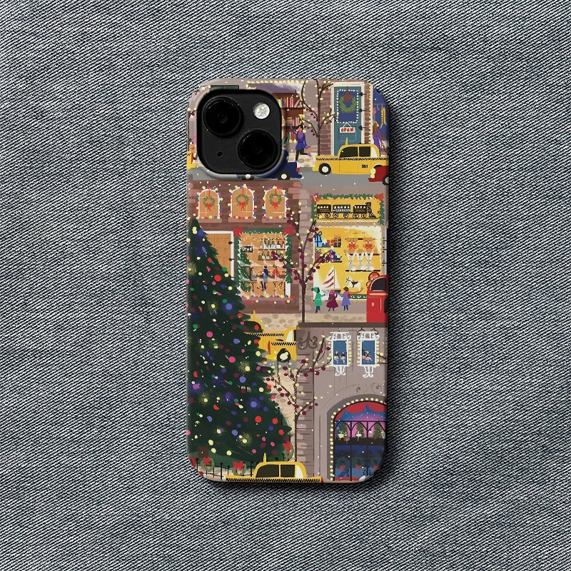 Funda para teléfono con luces navideñas de la ciudad 