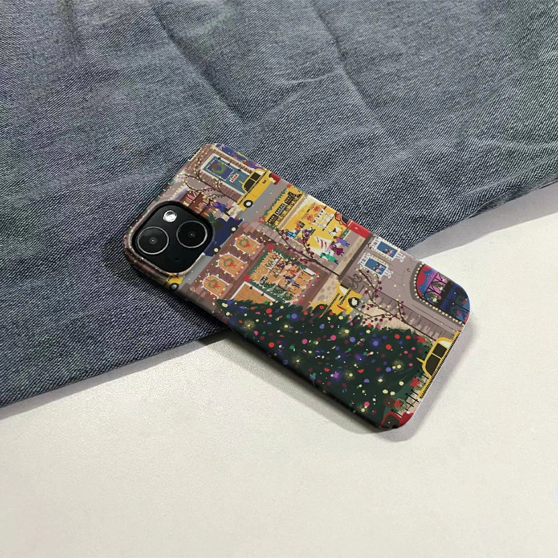 Funda para teléfono con luces navideñas de la ciudad 