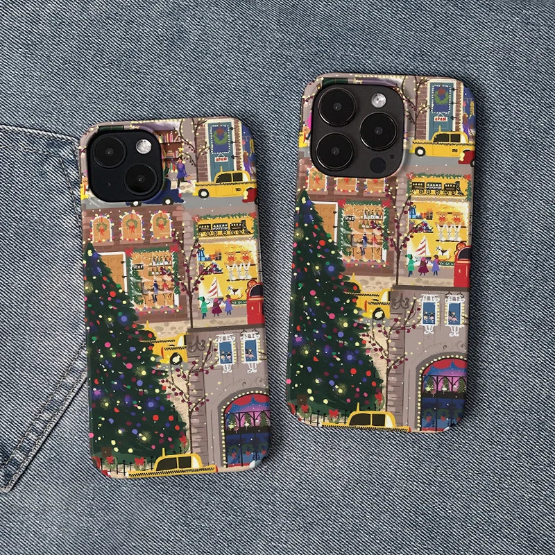 Funda para teléfono con luces navideñas de la ciudad 