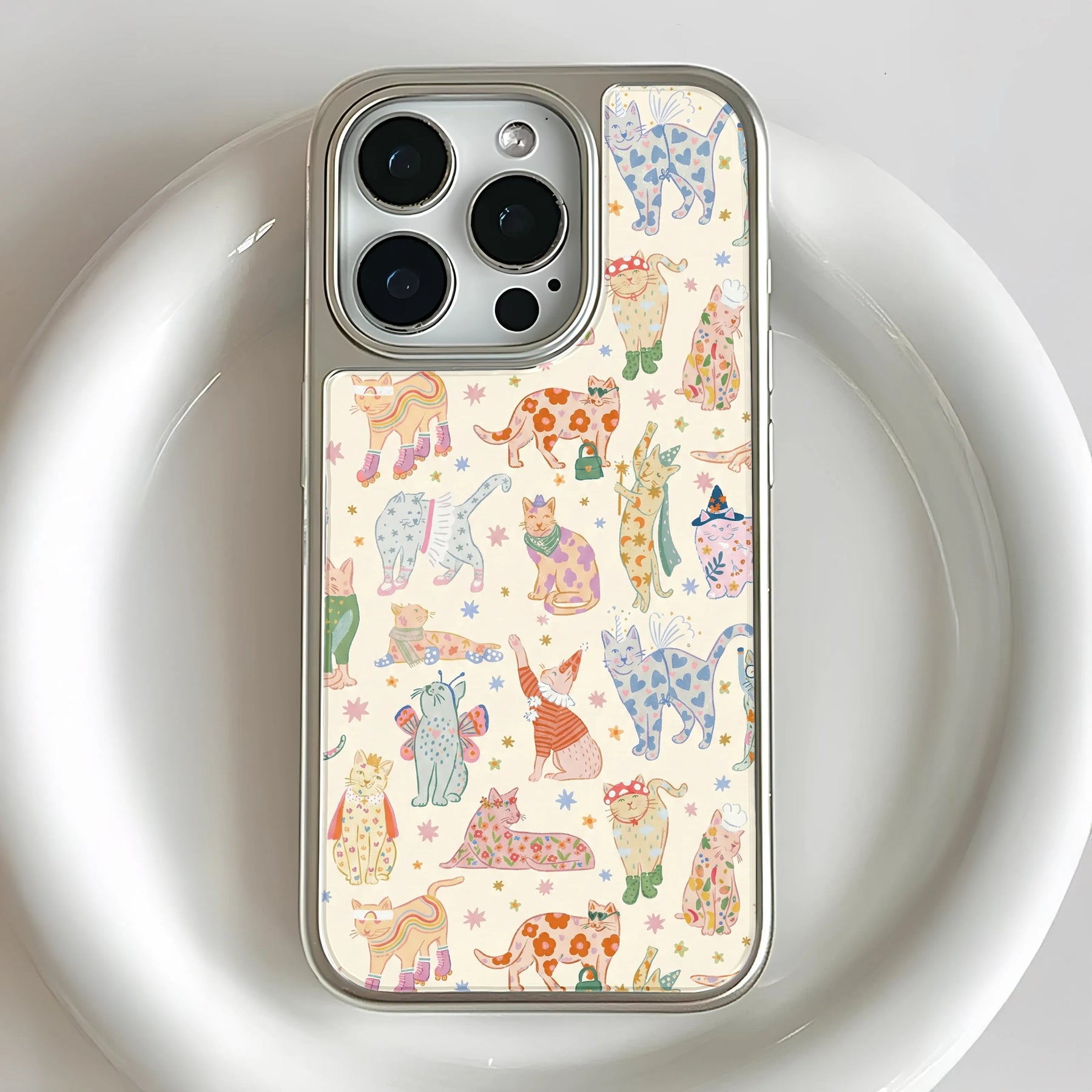 Funda holográfica cromada con diseño de gato - Diseño felino divertido