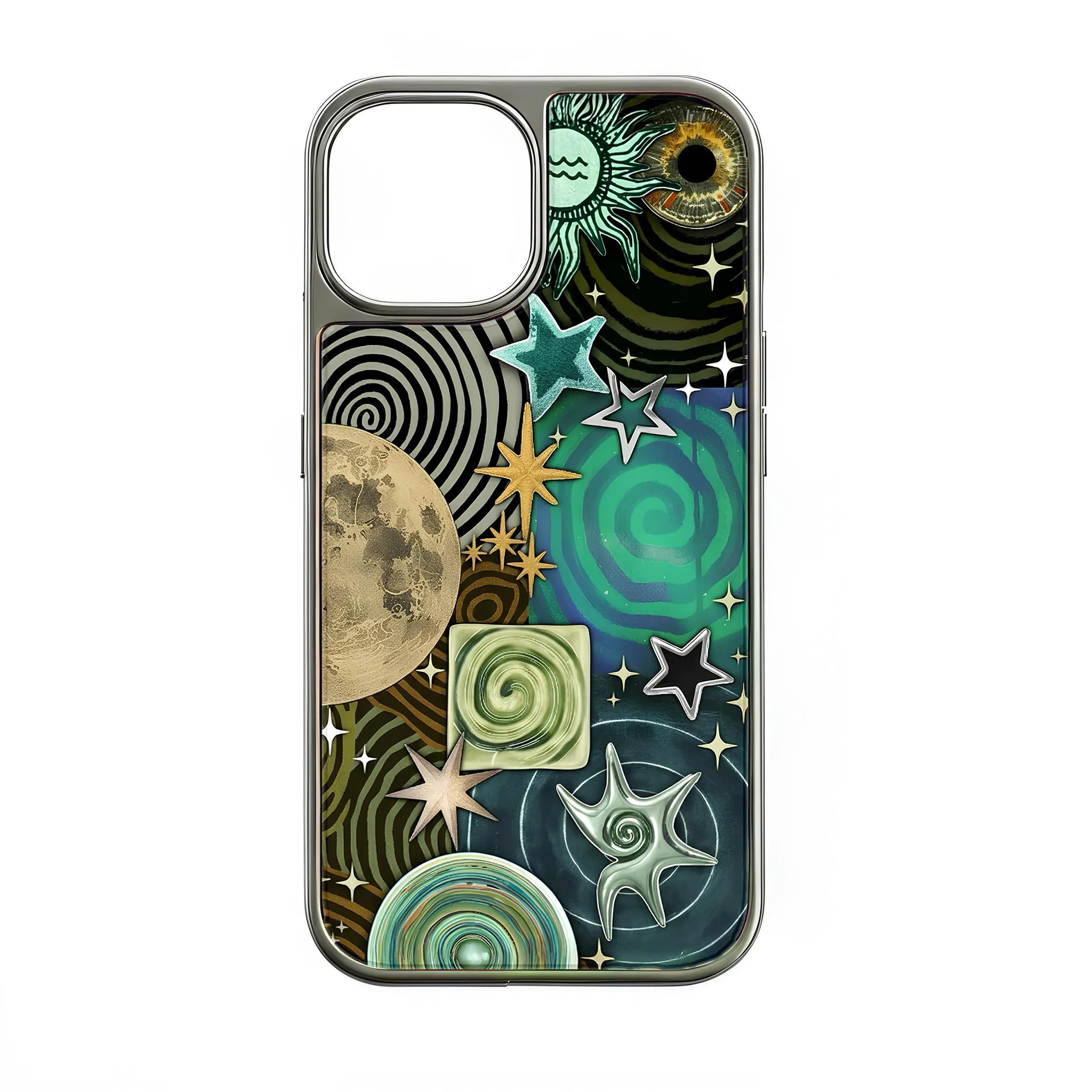 Funda holográfica cromada Galaxy para teléfono: diseño cósmico y acabado metálico
