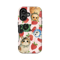 Bonita funda para teléfono con gato y fresa