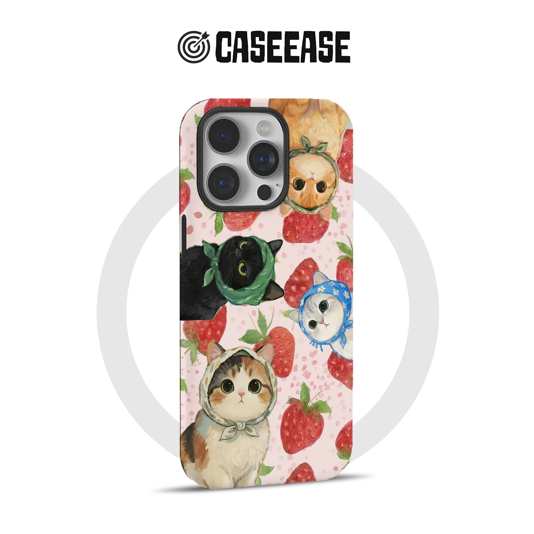Bonita funda para teléfono con gato y fresa