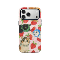 Bonita funda para teléfono con gato y fresa