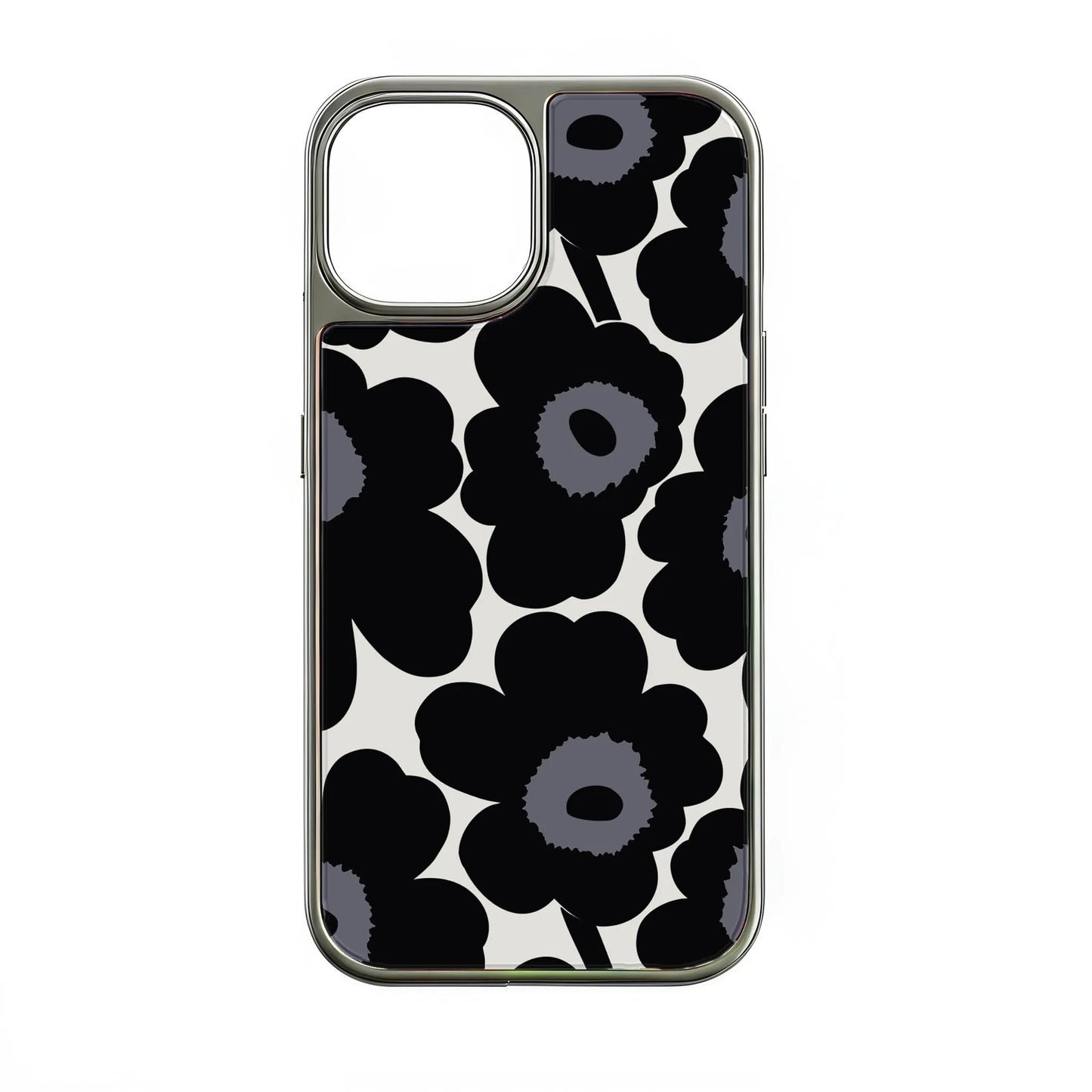 Holographic Chrome Phone Case for iPhone 14 Pro - Prismatic Floral Design