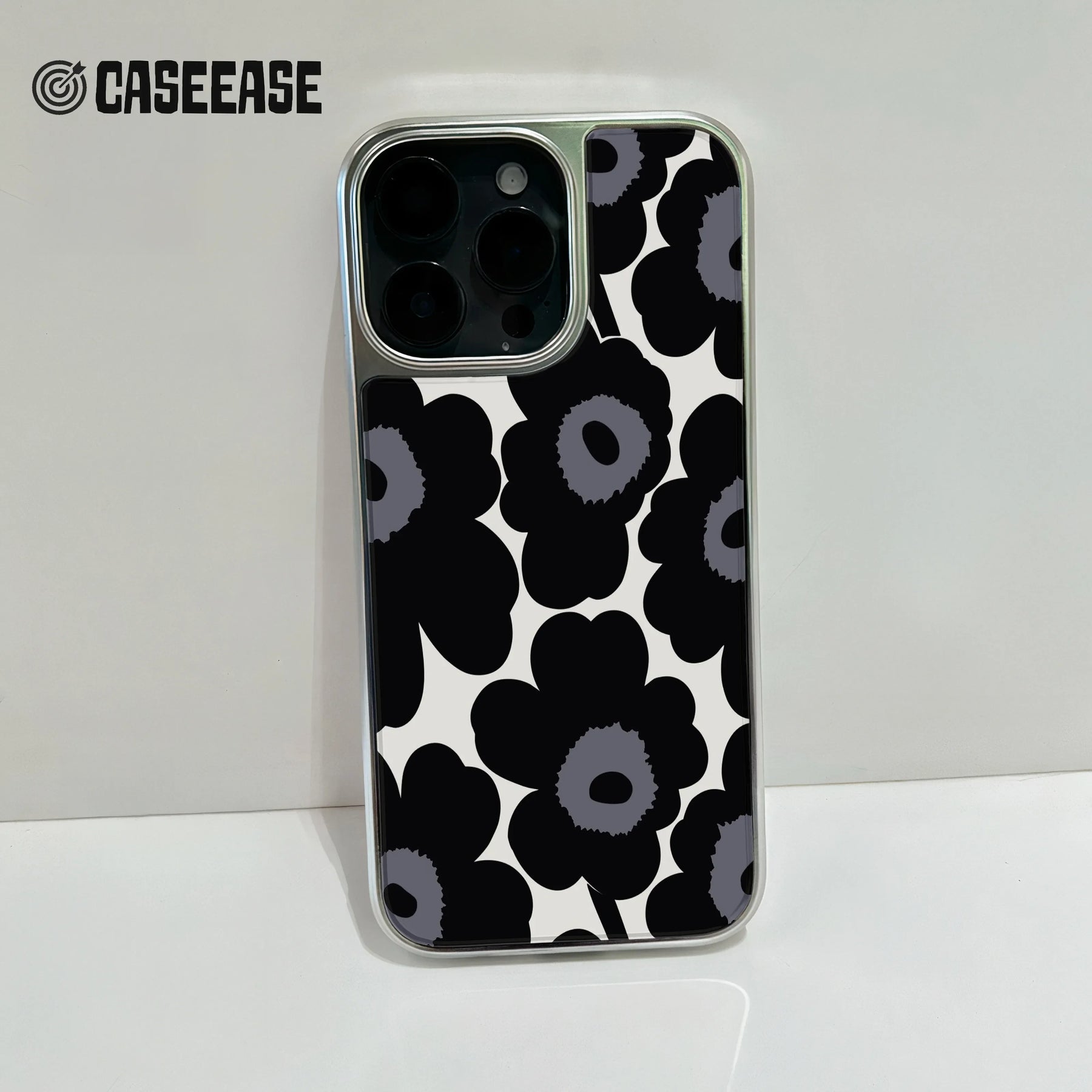 Holographic Chrome Phone Case for iPhone 14 Pro - Prismatic Floral Design