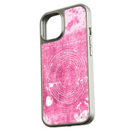 Holographic Chrome Phone Case for iPhone 15 - Pink Marble Finish & Metallic