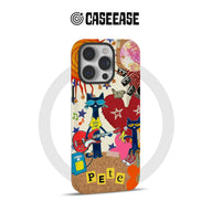 Colorful Pete cool cat collage phone case, rear view with camera cutout