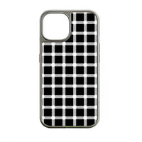 Holographic Chrome Phone Case for iPhone 14 Pro - Black and White Polka Dot Design