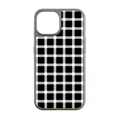 Holographic Chrome Phone Case for iPhone 14 Pro - Black and White Polka Dot Design