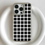 Holographic Chrome Phone Case for iPhone 14 Pro - Black and White Polka Dot Design