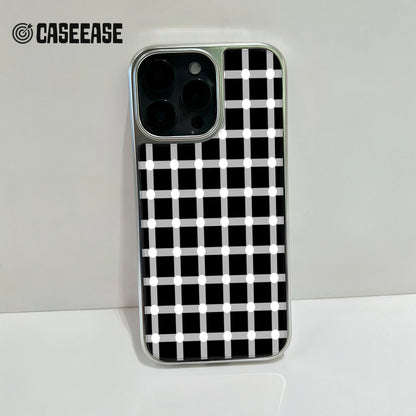 Holographic Chrome Phone Case for iPhone 14 Pro - Black and White Polka Dot Design