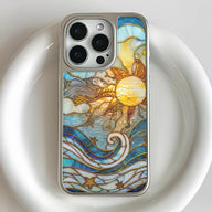 Holographic Chrome Sun & Waves Phone Case - Artistic Design (Flat Printed Design, Not 3D)