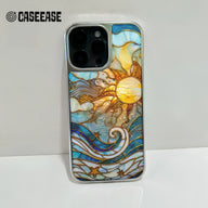 Holographic Chrome Sun & Waves Phone Case - Artistic Design (Flat Printed Design, Not 3D)