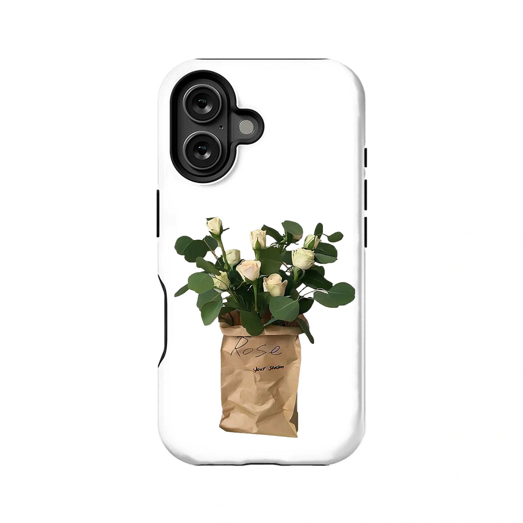 Funda minimalista para móvil con ramo de rosas blancas: diseño elegante y natural