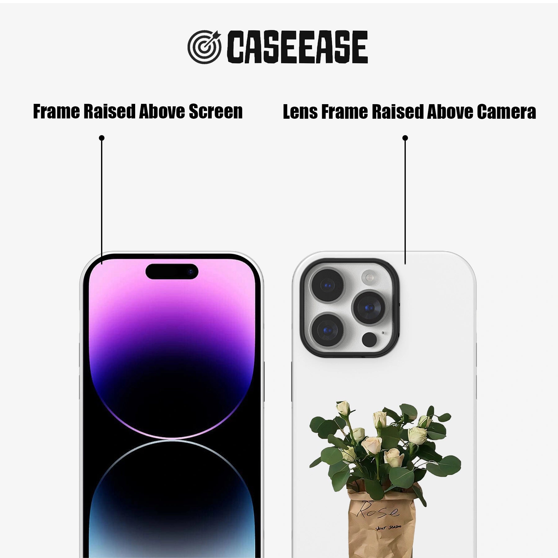 Funda minimalista para móvil con ramo de rosas blancas: diseño elegante y natural