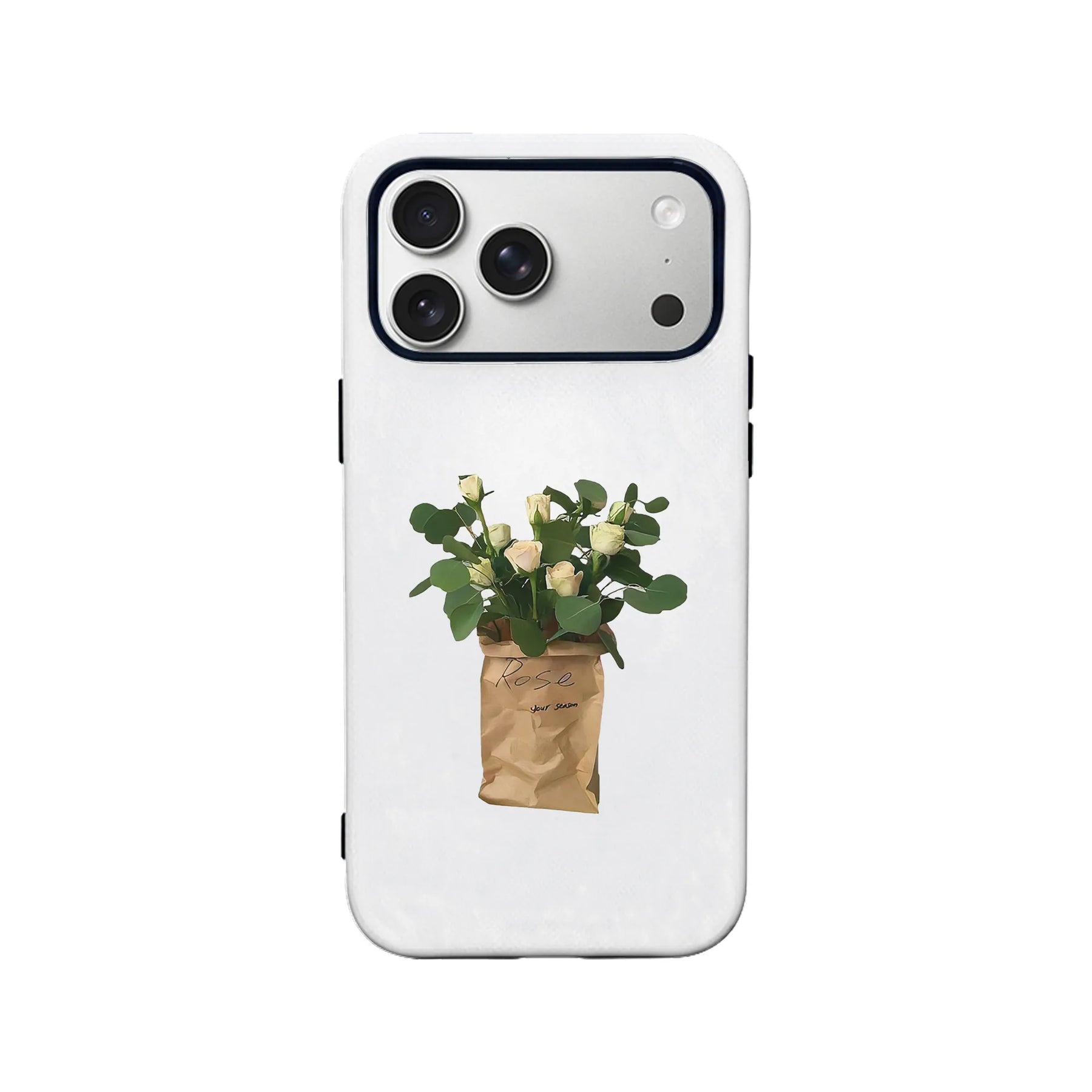Funda minimalista para móvil con ramo de rosas blancas: diseño elegante y natural