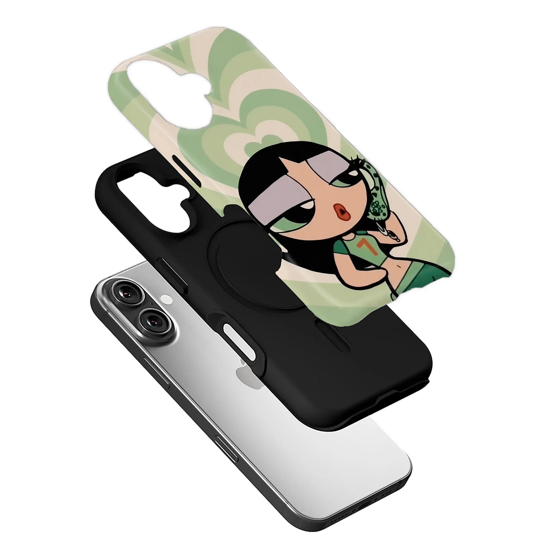 Cartoon-Inspired Green Hearts Phone Case