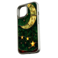 Holographic Chrome Moon & Stars Phone Case - Celestial Design (Flat Printed Design, Not 3D)