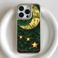 Holographic Chrome Moon & Stars Phone Case - Celestial Design (Flat Printed Design, Not 3D)