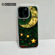 Holographic Chrome Moon & Stars Phone Case - Celestial Design (Flat Printed Design, Not 3D)