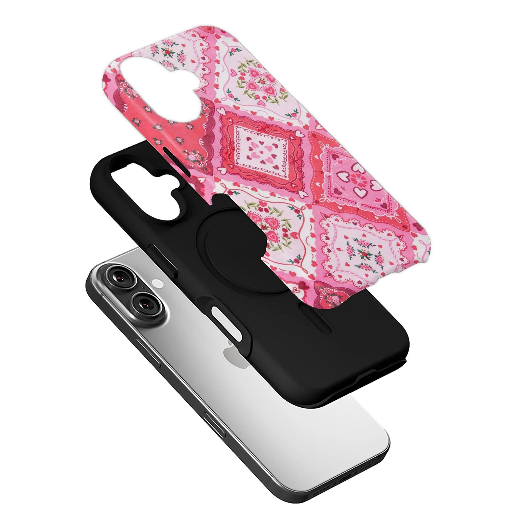 Encantadora funda para teléfono con estampado floral rosa