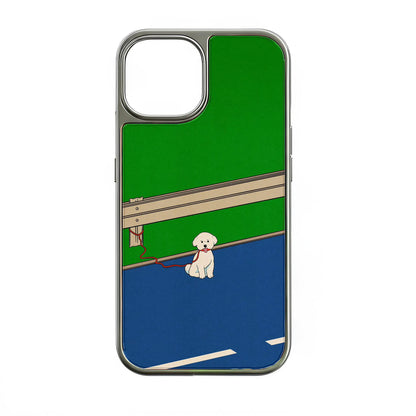 Holographic Chrome Phone Case for iPhone 14 Pro - Playful Puppy Design