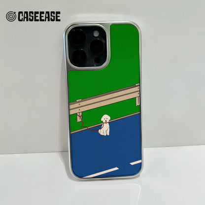 Holographic Chrome Phone Case for iPhone 14 Pro - Playful Puppy Design