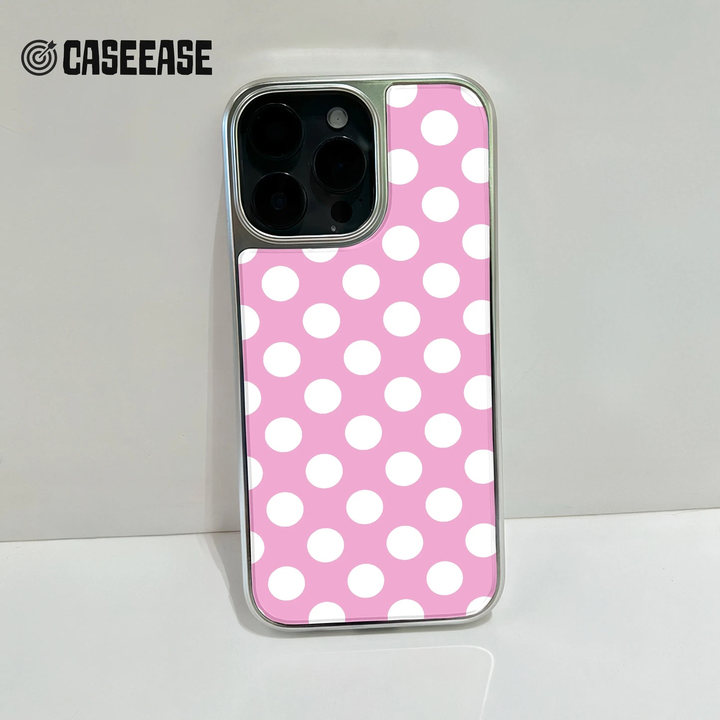 Holographic Chrome Polka Dot Phone Case - Pink & White Dots