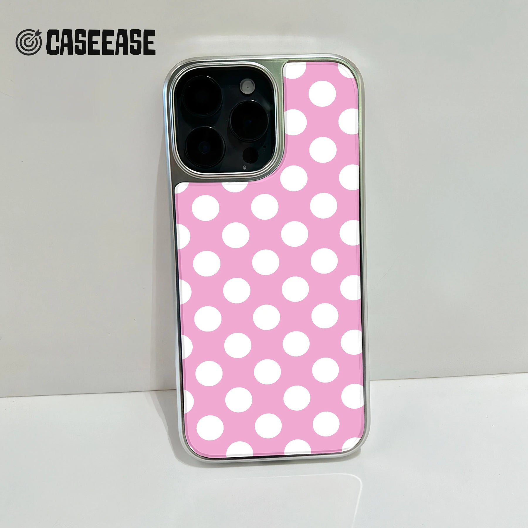 Holographic Chrome Polka Dot Phone Case - Pink & White Dots