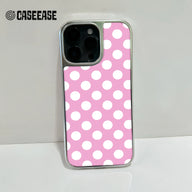Holographic Chrome Polka Dot Phone Case - Pink & White Dots