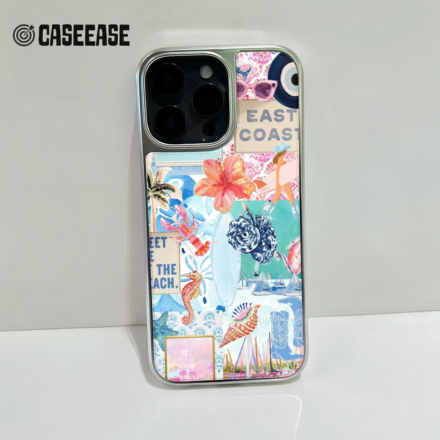 Holographic Chrome Coastal Phone Case - Beach Vibes & Colorful Design