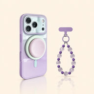 Mint Lavender gradient magnetic iPhone case with matching stand and purple beaded wrist chain