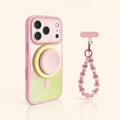 Pink Lime gradient magnetic iPhone case with matching stand and pink beaded wrist chain