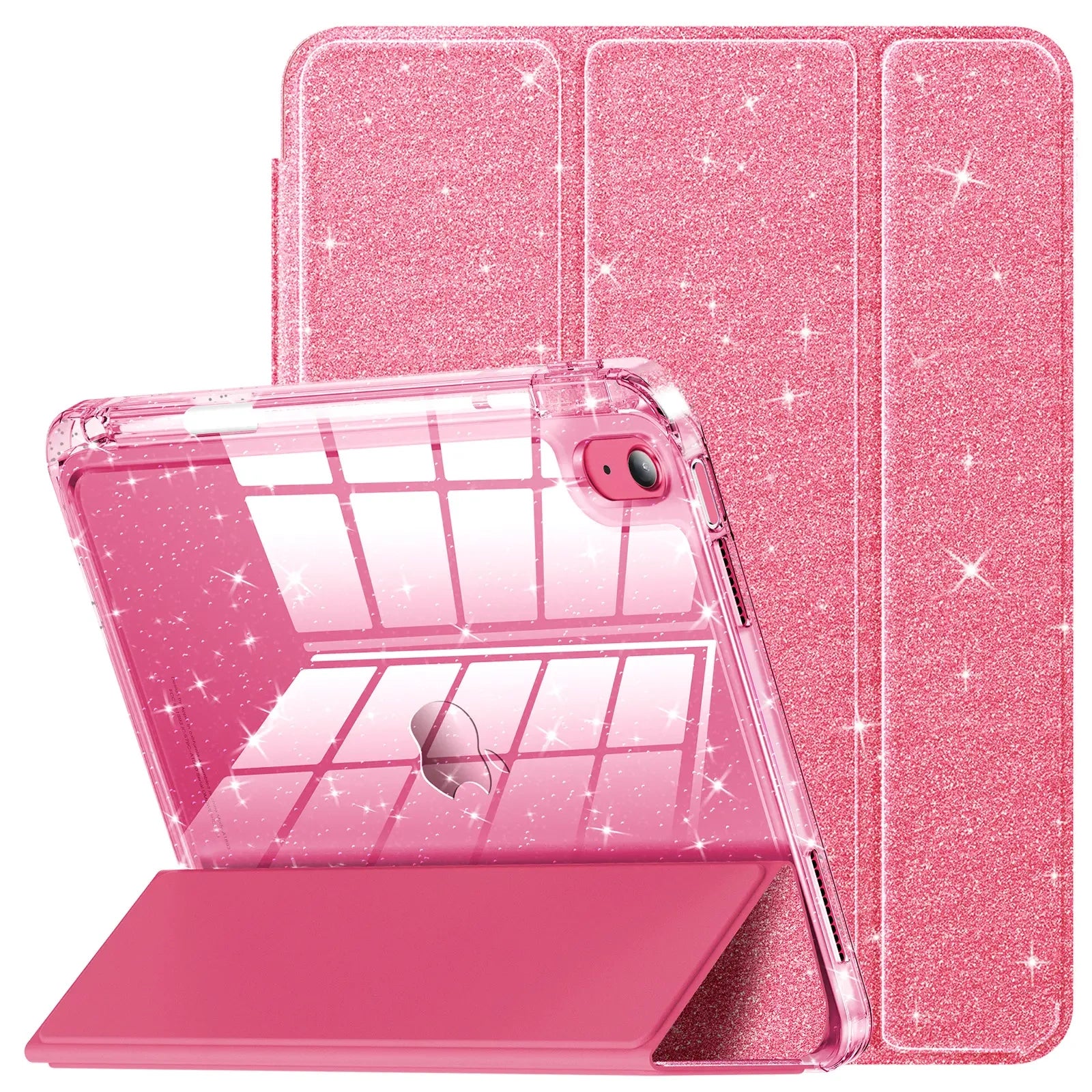 INFILAND Compatible with iPad Case, Glitter Cover with Sparkly Clear Back, Pencil Holder, for Kids Girls Computer Tablet Casing Protection Protective (main image)