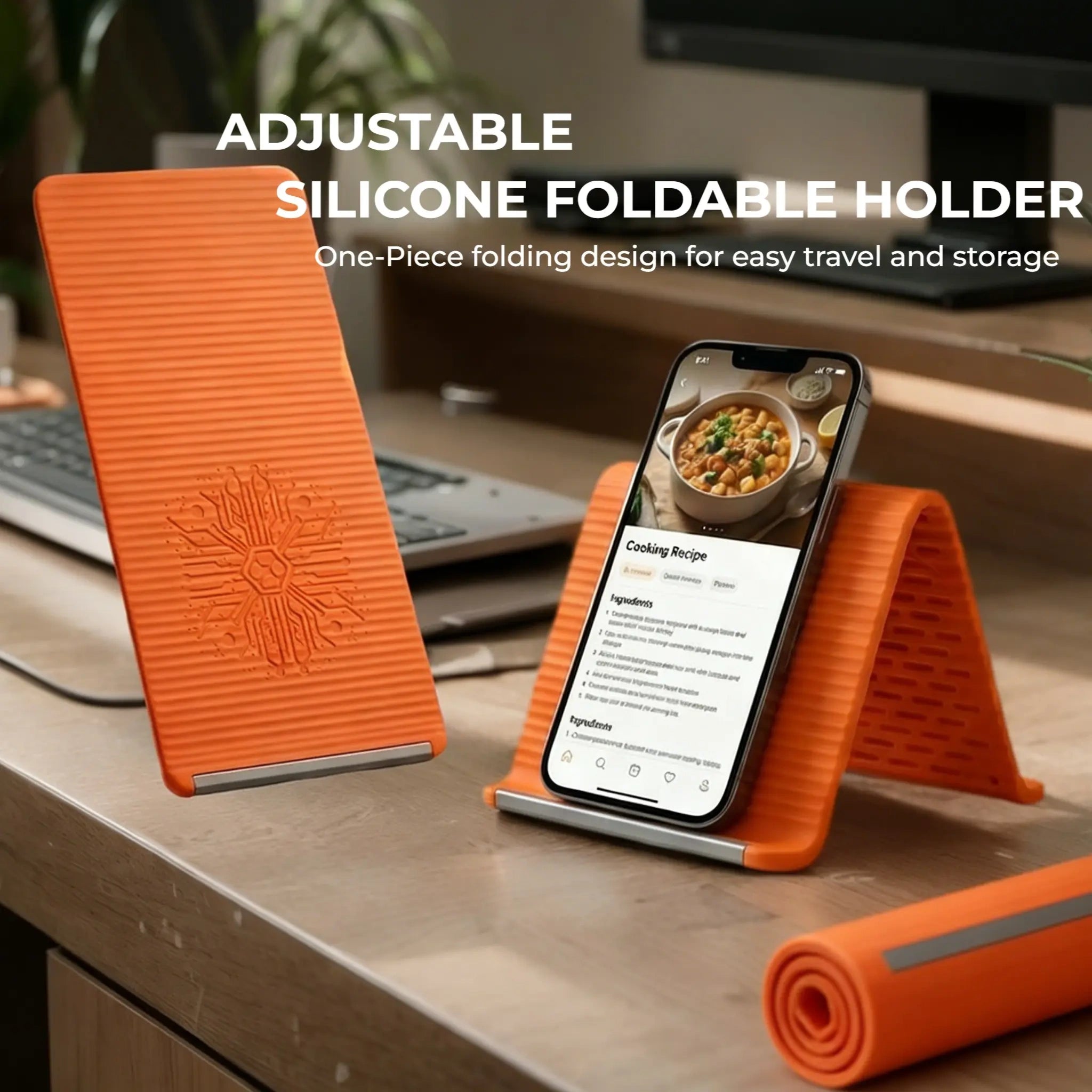Flexible Silicone Aluminum Phone holder stand, Bendable Rollable Foldable Design, Universal Adjustable Anti-Slip Desktop Mount for Phone Tablet Laptop, Portable Ergonomic Holder for Home Office Travel-YY (main image)
