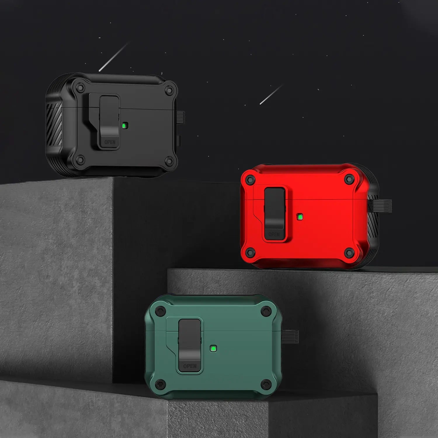 For AirPods 1/2/3/4 & AirPods Pro 1/2/3 Gen Case, Secure Lock Auto Pop-Up Lid Military Grade Shockproof Hard Shell Protective Cover, Full Body Drop Protection Armor Earphone Case with Visible LED & USB-C/Lightning Compatibility (main image)